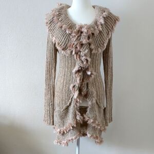 Anthropologie Tan and Pink Cardigan Sweater